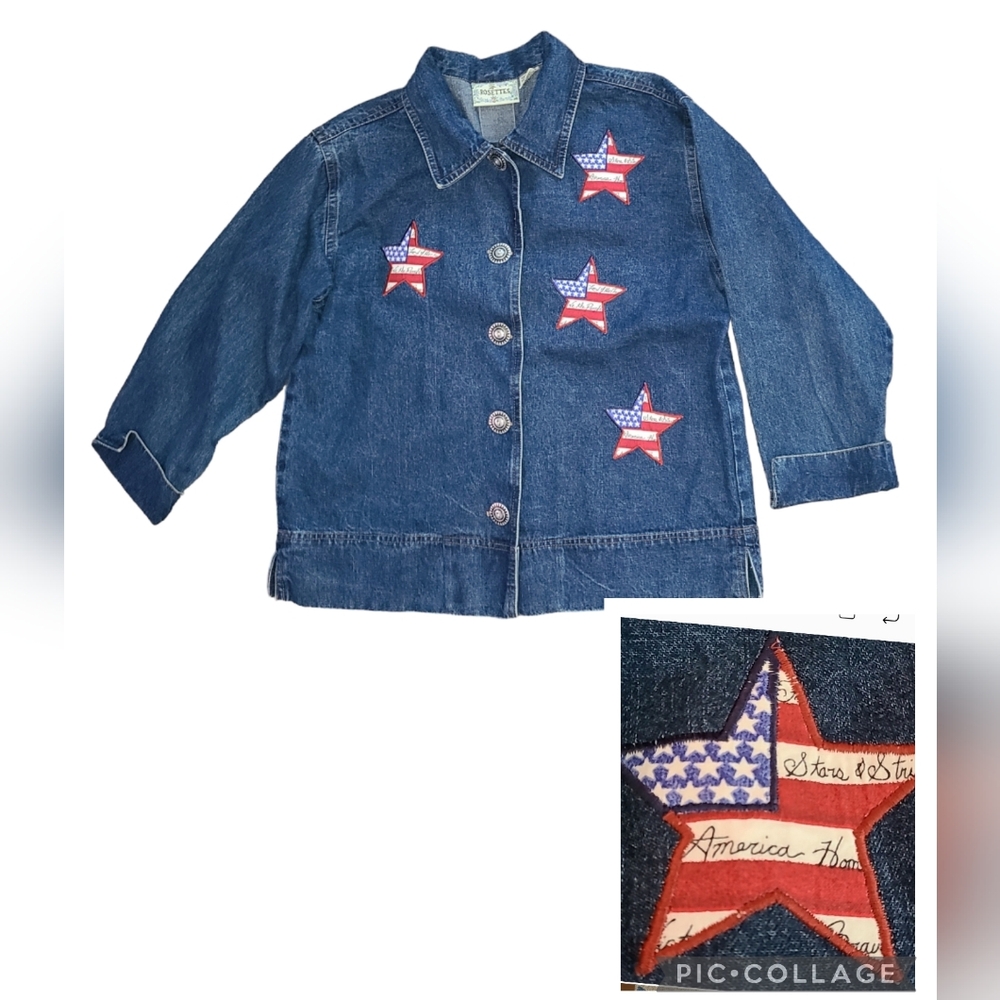 Vtg ROSETTES Americana Stars Embroidered blue cotton jacket Stars & Stripes - Picture 15 of 15
